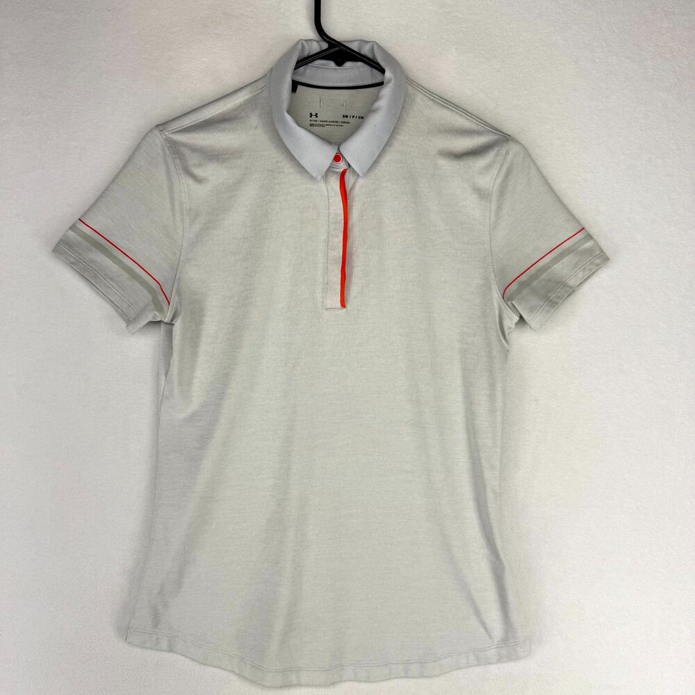 Under Armour Light Gray and Orange Fitted Polo Mens Size S